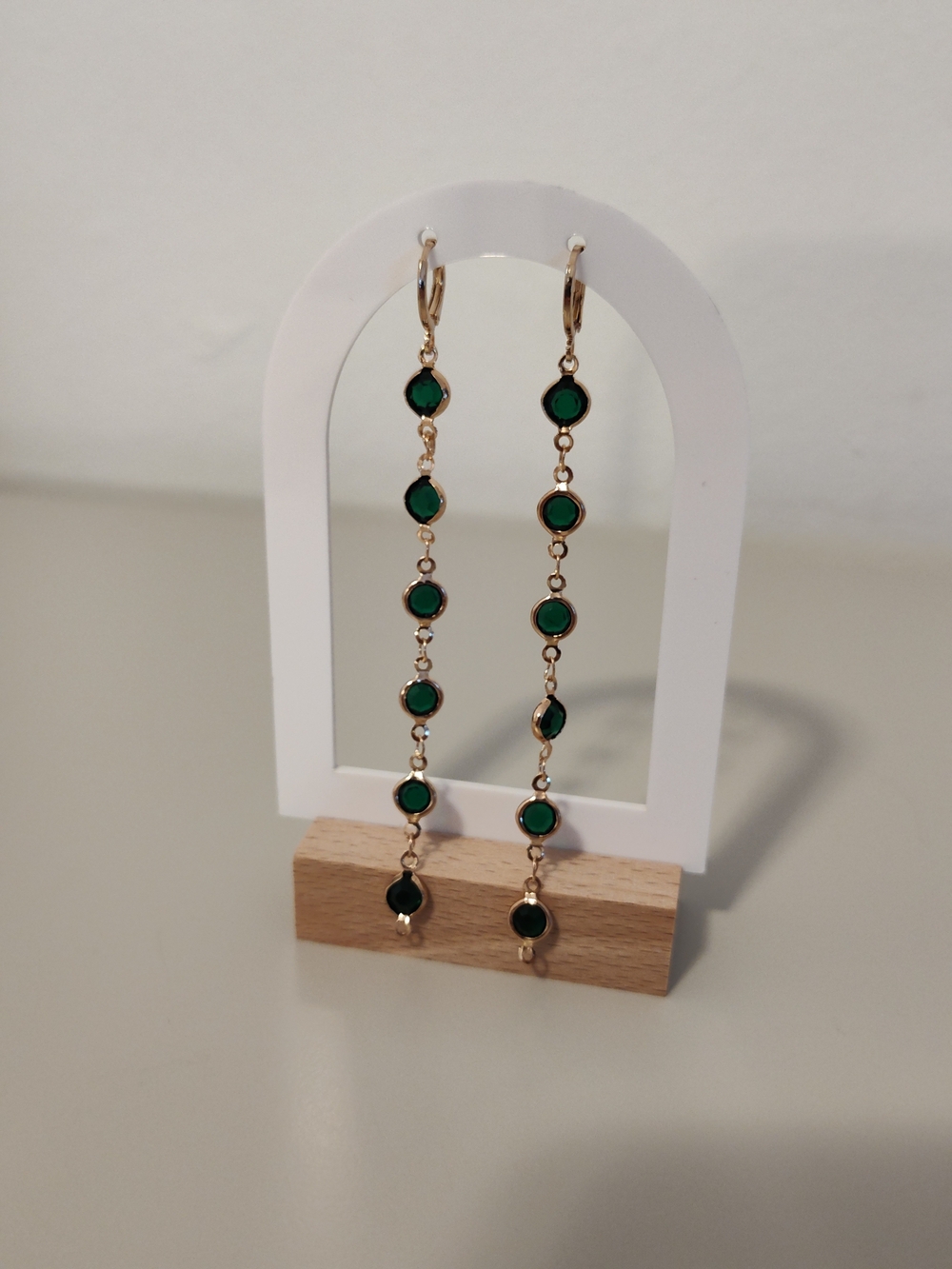 Gold-Tone Green Drop Chain Earrings